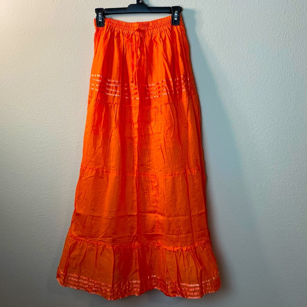 Highness NYC Beach Maxi Skirt Orange Cotton Ruffle Coastalcore Boho One Size